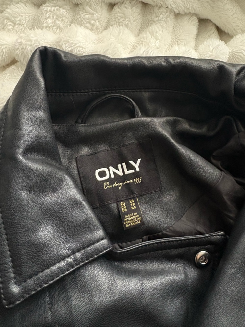 ONLY Black Faux Leather Jacket with Silver Hardware | Size XS - Picture 3 of 7